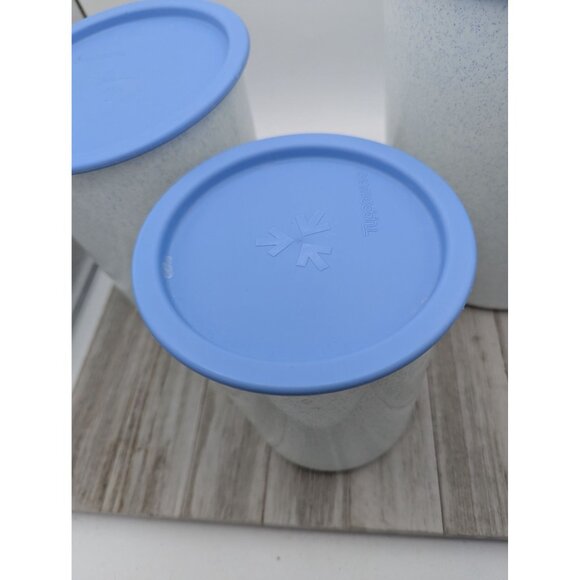 Vintage 3 Piece Tupperware One Touch Blue Lids Speckled Canisters Storage A,B,D - Picture 2 of 16